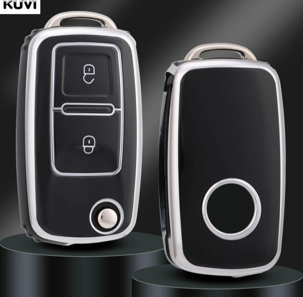 Чохол на автомобільні ключі Volkswagen Skoda 2 кнопки Чорний зі сріблом Сміла - фото 3