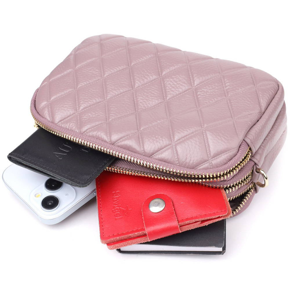 Функціональна жіноча сумка з натуральної шкіри з трьома секціями Vintage 22891 Пурпурний Київ - фото 8