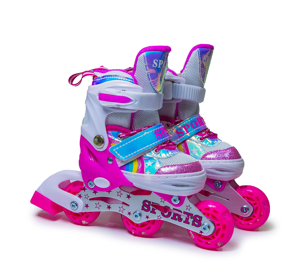 Детские раздвижные ролики Rainbow Scale Sports розовые, размер 26-29. Все колеса светятся Одесса - изображение 2