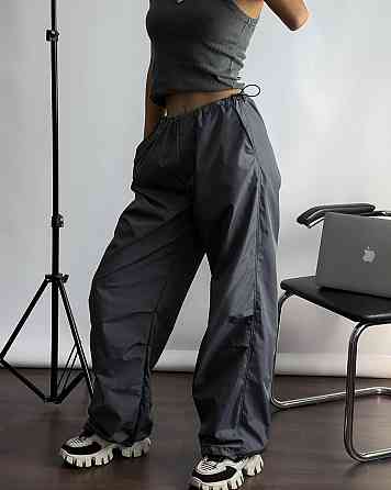 Женские повседневные брюки карго-парашуты плащевка Графит Одесса