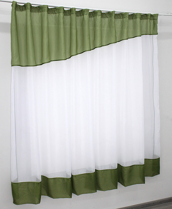 Кухонная занавеска VR-Textil № 047к белый с оливковым 270х170 см (52-0074) Киев - изображение 2