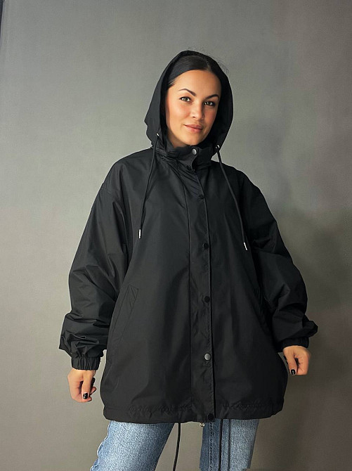 Куртка жіноча Lady Yep 9096-1 вітрівка оверсайз подовжена з капюшоном, чорний, one size Київ - фото 9