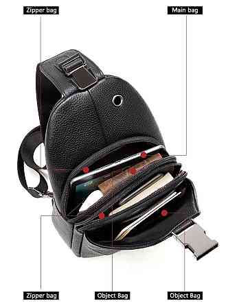 Сумка мужская слинг через плечо в зернистой коже Vintage 20249 Черная Киев