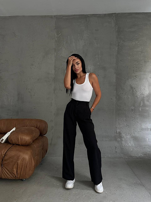 Жіночі базові штани палаццо костюмка Чорний, 42/44 Одеса - фото 5