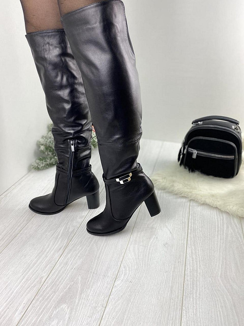 Kluchini Ботфорти жіночі KLUCHINI чорні натуральна шкіра з хутром висота 50см обхват гомілки 36 Коломыя - изображение 9