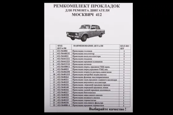 Набор прокладок двигателя М-412 полный Рось Гума Винница