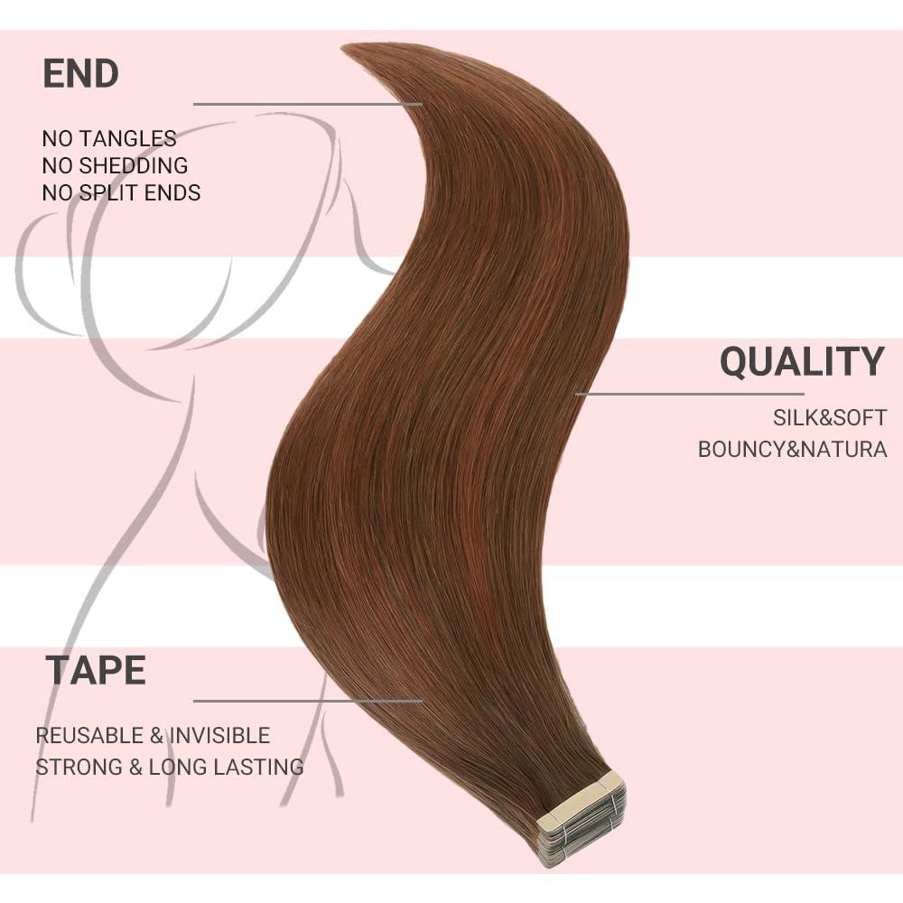 Накладные пряди на клейкой основе натуральные волосы 50 см ленточное наращивание шоколадные с рыжим оттенком Киев - изображение 2