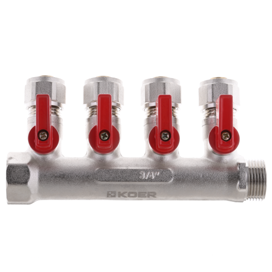 Колектор з кульовими кранами та фітингом Koer KR.1125-4 - 3/4”x4 Ways (KR2837)   ( 22989 ) Харків
