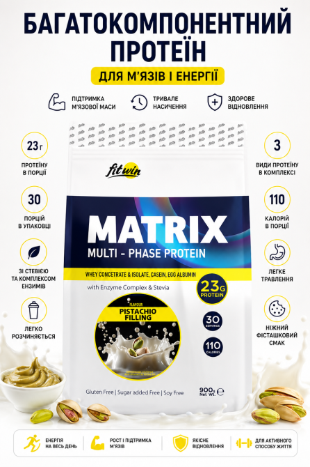 Комплексный протеин FitWin Matrix Multi-Phase Protein 900 гр Фисташковая начинка Киев - изображение 7