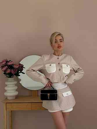 Женский спелый костюм тройка клетка шерсть; шорты вавилка Беж, 44/46 Одесса