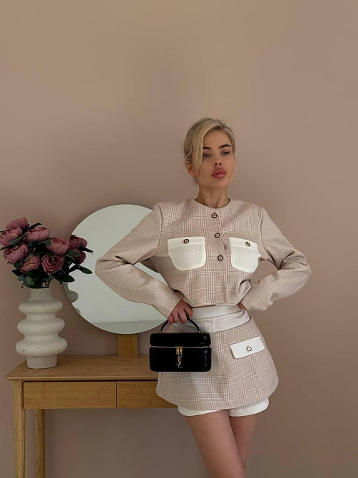 Жіночий стиглий костюм-трійка карта вовна; шорти вавілка Беж, 44/46 Одеса - фото 1