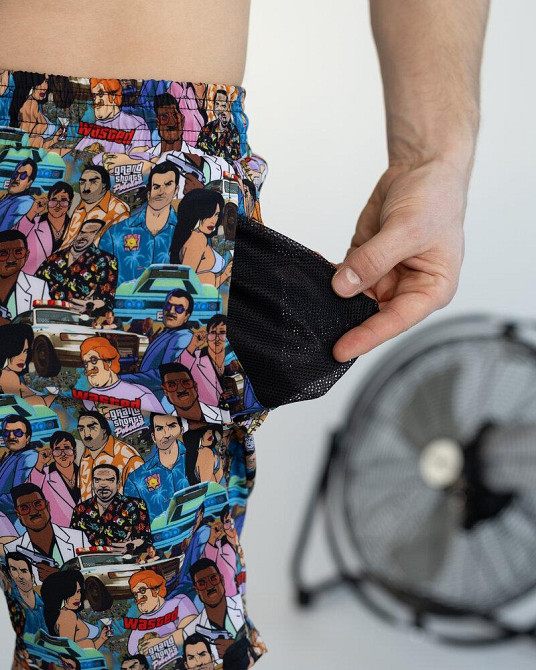 Мужские пляжные шорты с принтом голубые Pobedov Vocation GTA Киев - изображение 9