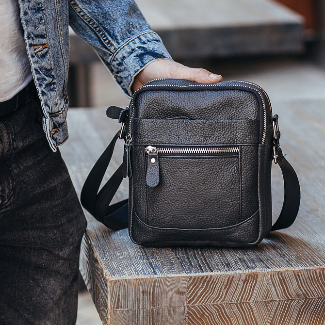 Чоловіча барсетка 18х21х7, сумка шкіряна планшетка через плече Tiding Bag SK N5386 чорна Кам'янське - фото 19