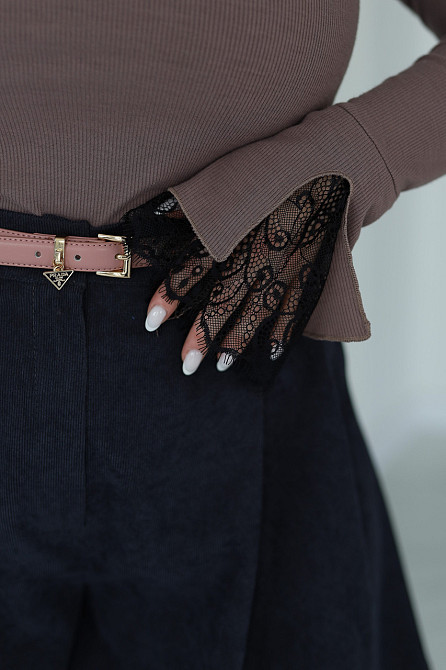 Жіночий лонгслів рубчик з мереживом Chic Батал 54-56, Моко Київ - фото 2