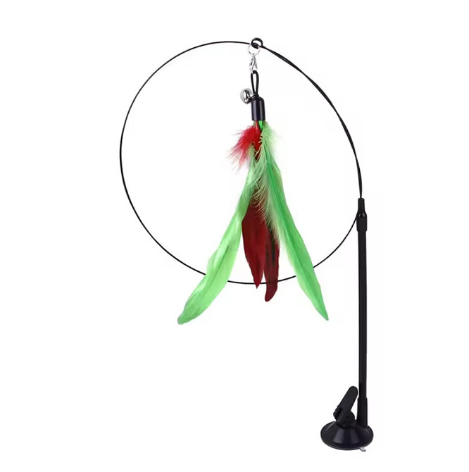 Игрушка для котика Перья на палочке с колокольчиком на присоске 93 см зеленый с красным Киев - изображение 3