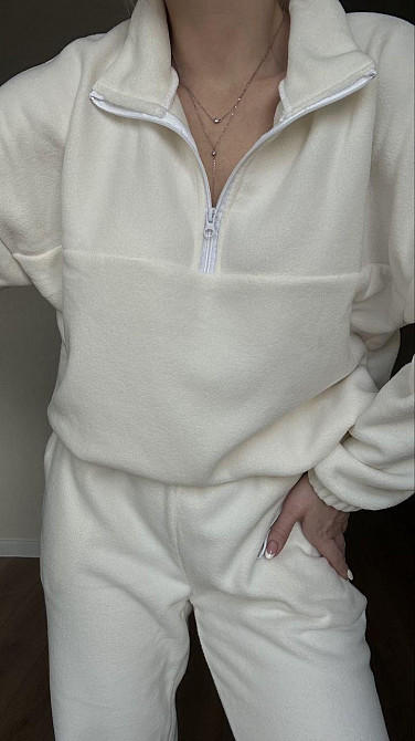 Жіночий теплий прогулянковий костюм-двійка: кофта та штани з полар флісу Молочний, 46/48 Одеса - фото 4