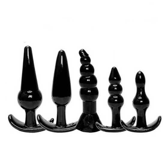 Набор мягких анальных пробок 5 шт. - Чёрный – Анальные игрушки Винница