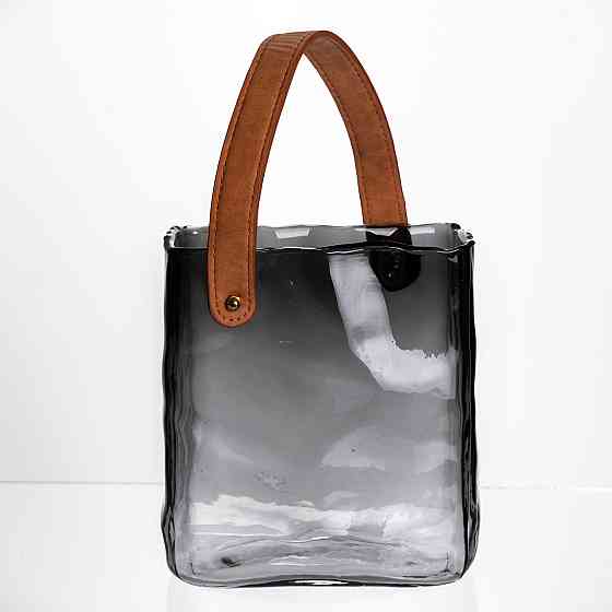 Скляна ваза сумочка з ручкою 16×8×18.5 (см) декоративна Сірий HP-19-156-2 Коломыя