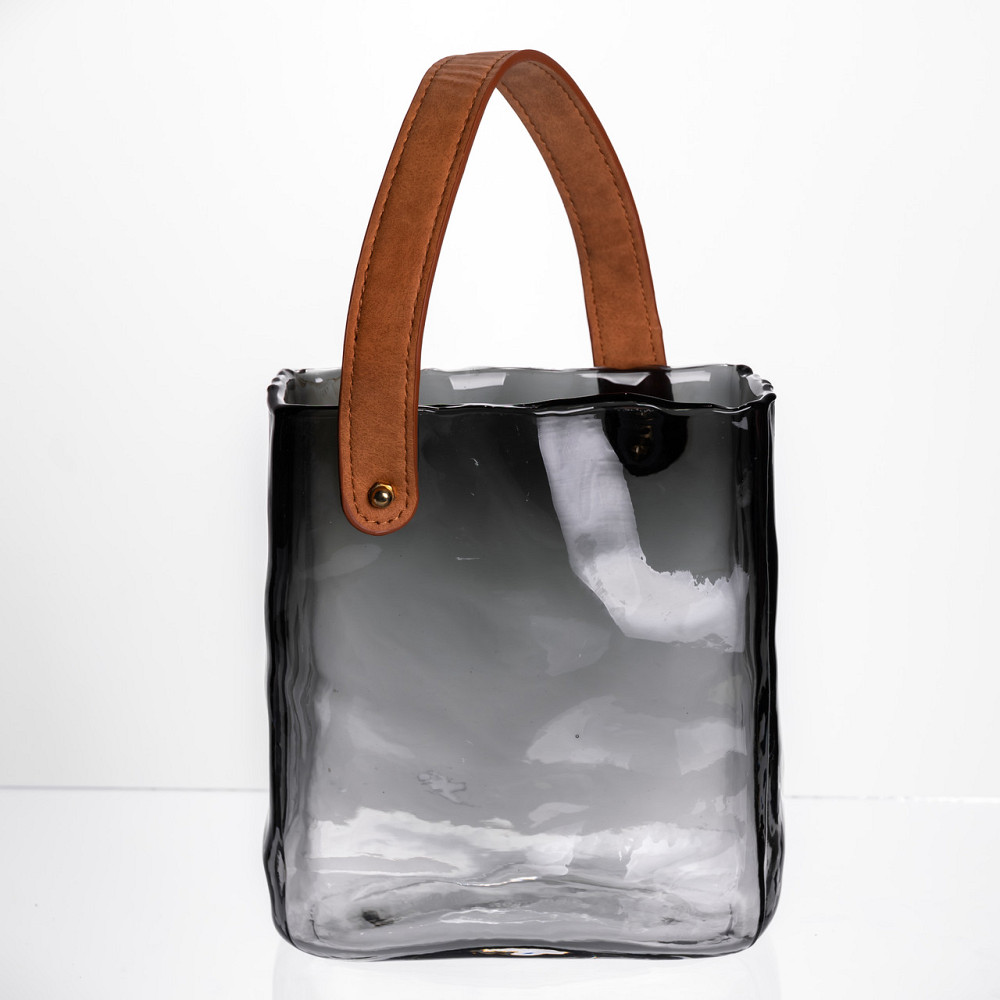 Скляна ваза сумочка з ручкою 16×8×18.5 (см) декоративна Сірий HP-19-156-2 Коломия - фото 1