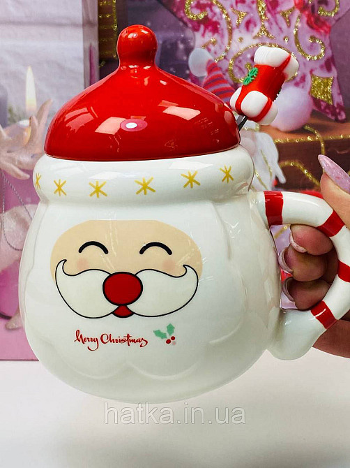 Кухоль з кришкою і ложкою керамічний новорічний Olens "Кенді-Санта" 400 мл 102-1062 Київ - фото 3