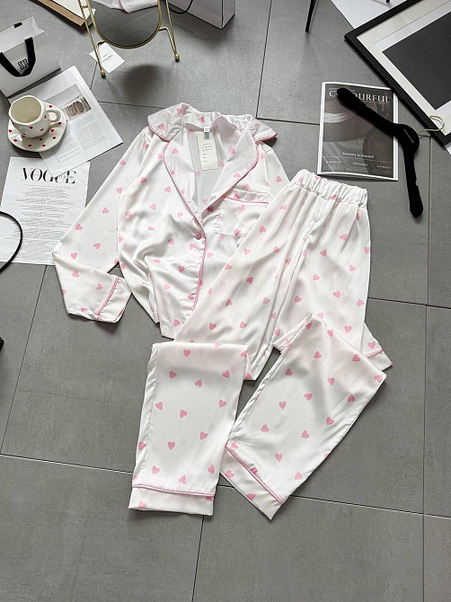 Женская стильная домашняя повседневная пижама шелк Белый, 46/48 Одесса - изображение 1