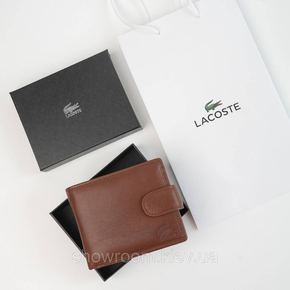 Чоловічий шкіряний коричневий гаманець на застібці Lacoste (2081) Київ - фото 1