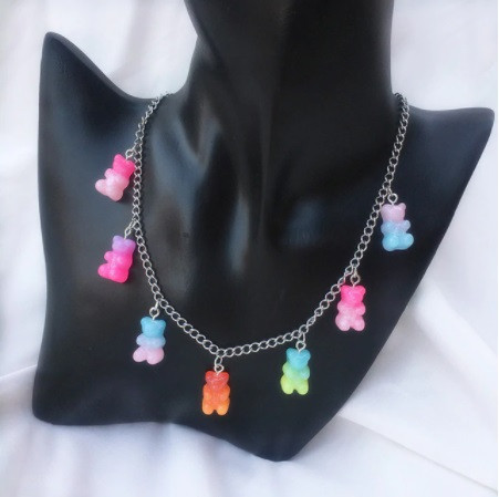 Детское ожерелье с мармеладными мишками, разноцветный - длина 48см, смола, цинковый сплав Киев - изображение 1
