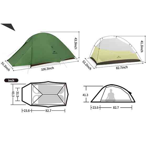 Двомісний надлегкий намет Naturehike Cloud Up Pro CNK2350WS020 20D (Темно-зелений) Вінниця