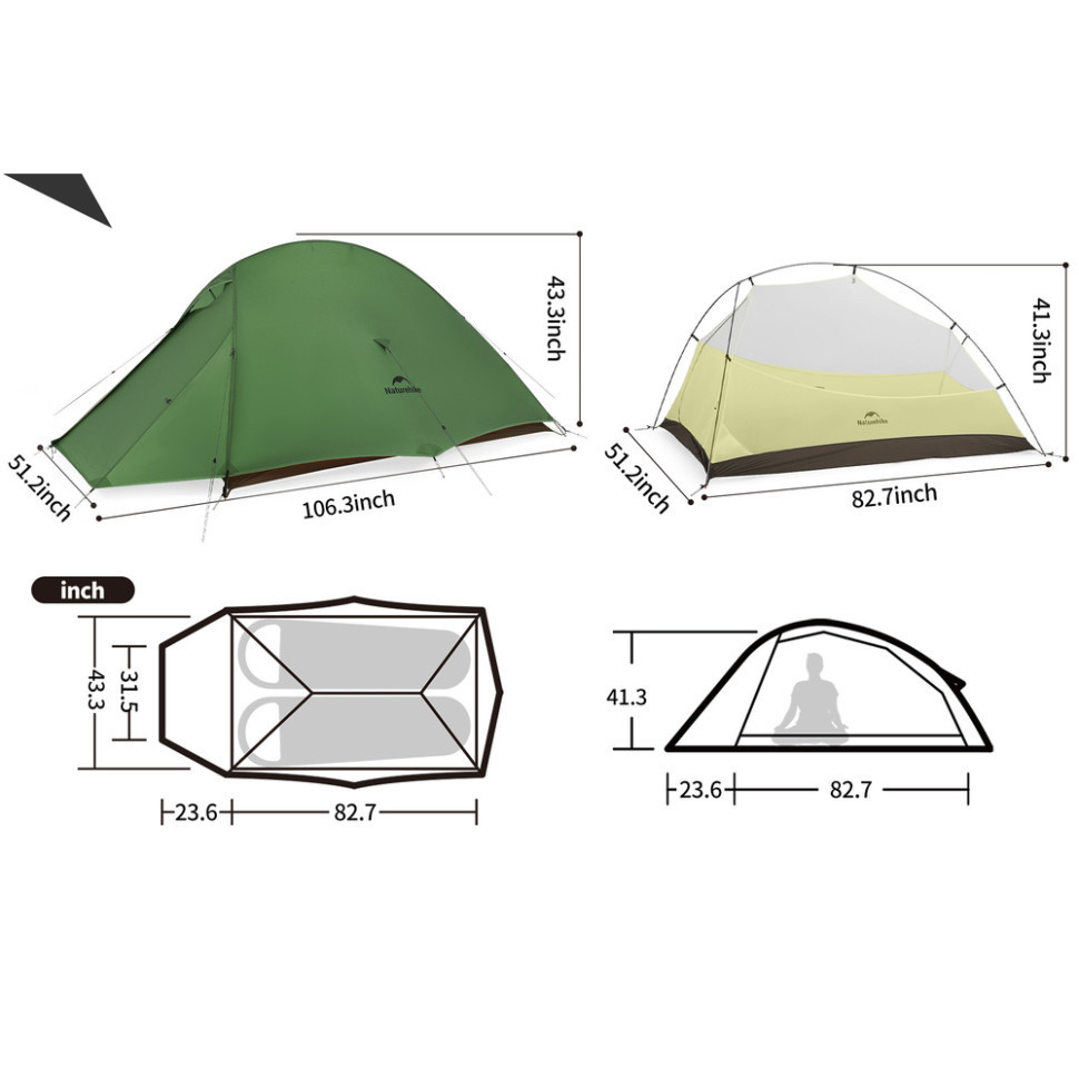 Двомісний надлегкий намет Naturehike Cloud Up Pro CNK2350WS020 20D (Темно-зелений) Вінниця - фото 3