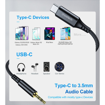 Перехідник USB-C to jack 3.5mm stereo audio (CDLA) 2.0m Choetech (AUX008-BK) Вінниця - фото 5