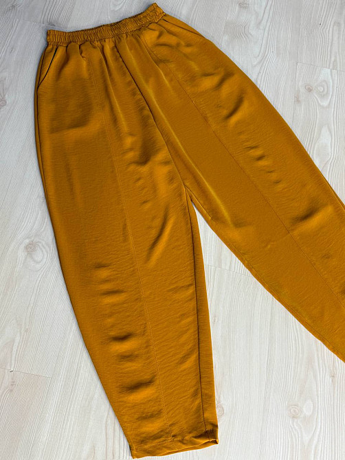 Брюки женские 0716 MOM шелковые с карманами горчица, горчица, XL Киев - изображение 12