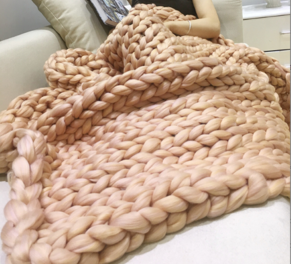 Плед великої в'язки з акрилової вовни (імітація мериноса), 200х200см товста пряжа колір МОЛОЧНИЙ Кременчук - фото 2