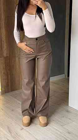 Жіночі стильні штани з екошкіри на високій посадці Шоколадний, 46/48 Одеса