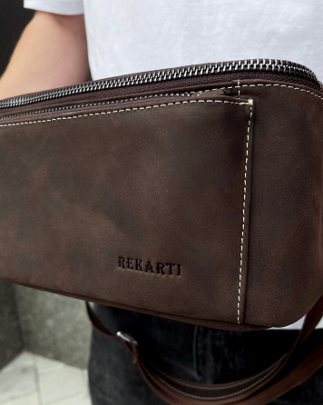 Коричнева шкіряна сумка-бананка для гаджетів CH-7371 Київ