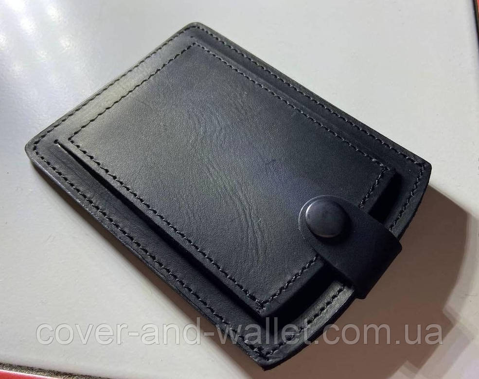 Кожаная обложка для пенсионного удостоверения и прав на кнопке Puos Киев - изображение 1