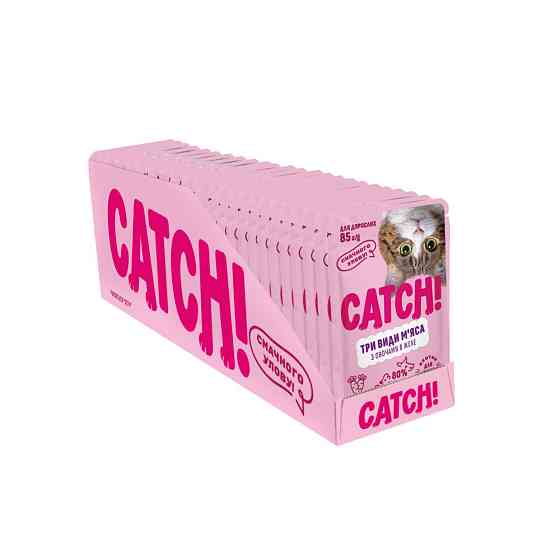 НАБІР Корм вологий Catch! для дороcлих котів три види м_яса з овочами в желе 24 шт х 85г. Київ
