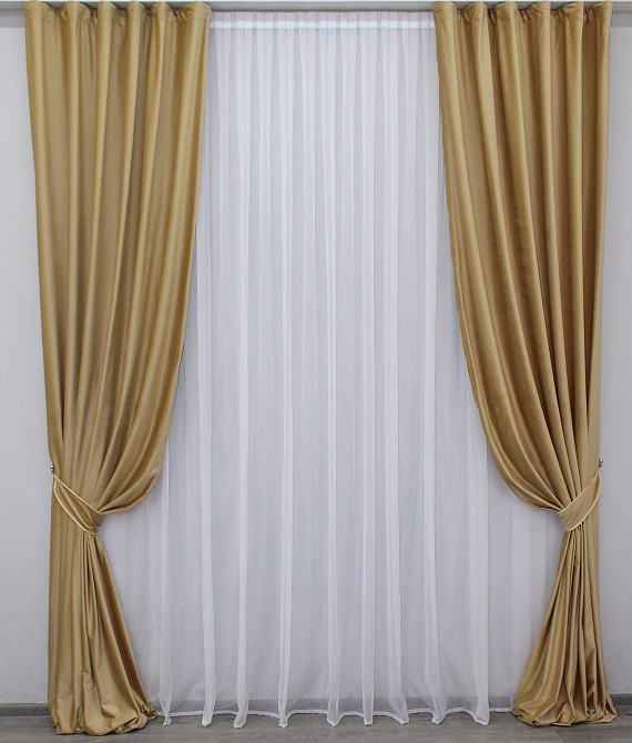 Комплект готових штор VR-Textil Оксамит № 1038ш Золотистий 100х285 см 2 шт (31-798) Київ - фото 2