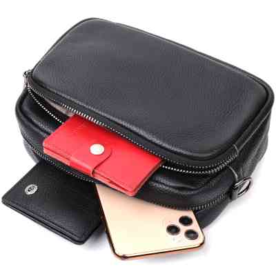 Сумка Vintage Компактная женская кросс-боди из натуральной кожи Черная (22294) Винница