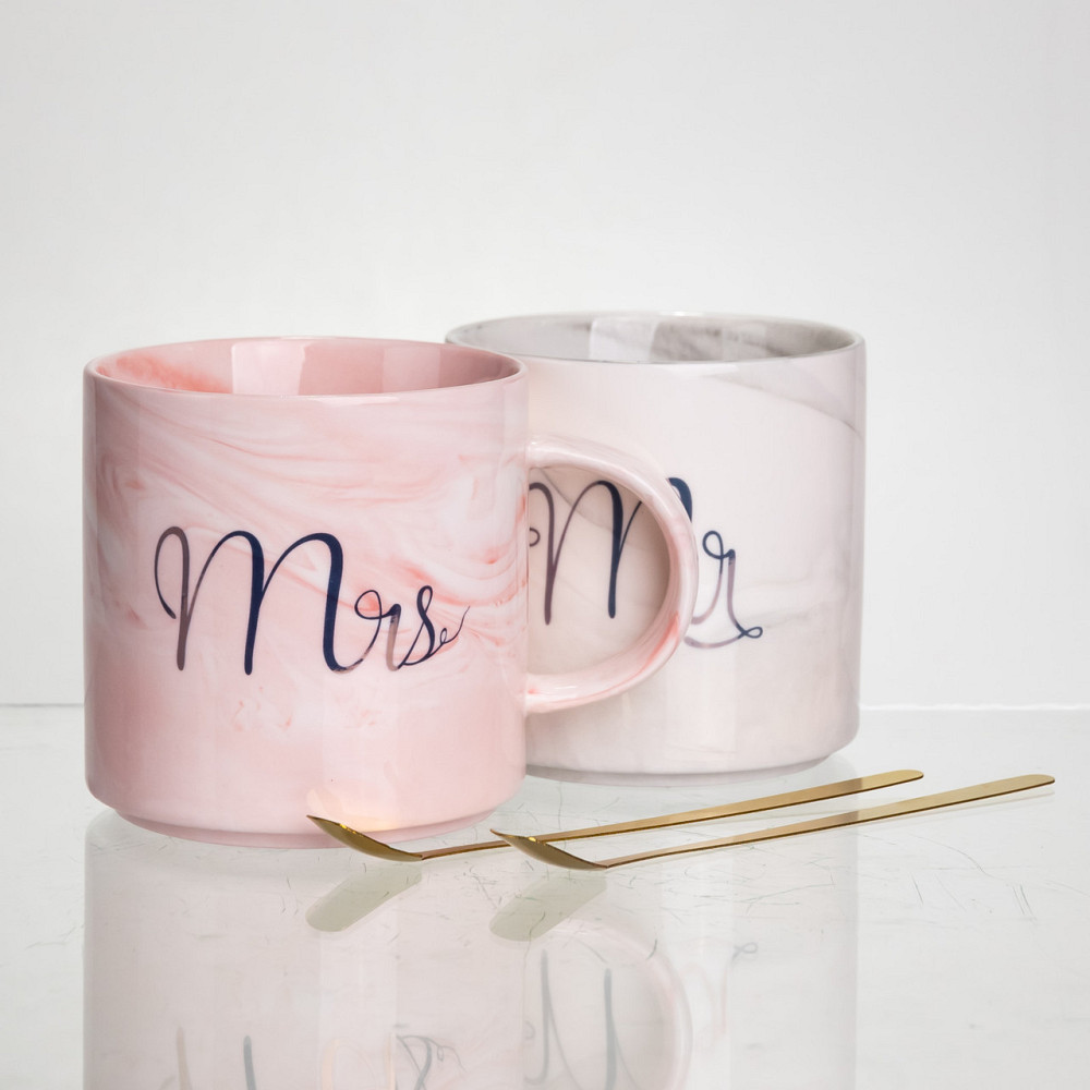 Набор парных фарфоровых чашек Mr&Mis 2 (шт) по 400 (мл) чашки на подарок с ложкой FM-28 SBR Киев - изображение 4