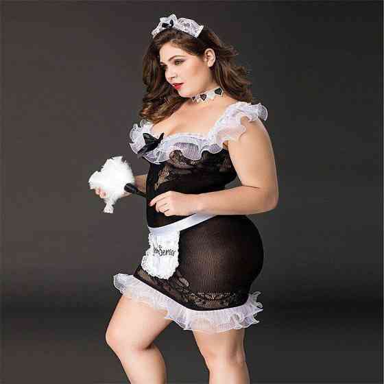Костюм покоївки JSY «Слухняна Ельма» Plus Size Black, сукня, фартух, головний убір покоївки Sex Aura Київ