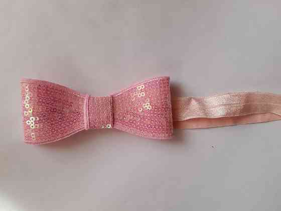 Пов'язка дитяча рожева з паєтками - бант близько 10см, окружність 36-48см Київ