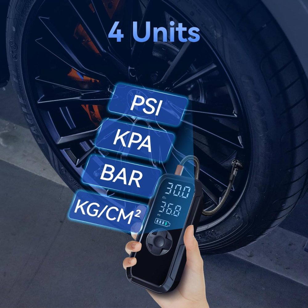 Портативный автомобильный компрессор 150 PSI 6000 мАч беспроводной + 12В, насос для шин, Power Bank, LED, автоотключение Киев - изображение 10