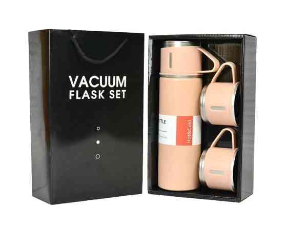 Термос 500 мм Набір подарунковий, вакуумний з нержавіючої сталі та 3 чашки комплект колір рожевий Кам'янець-Подільський