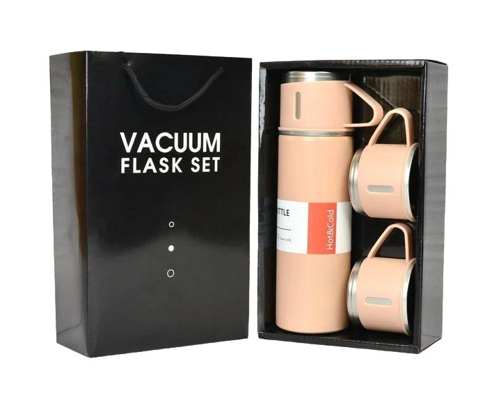 Термос 500 мм Набор подарочный, вакуумный из нержавеющей стали и 3 чашки комплект цвет розовый Каменец-Подольский - изображение 4