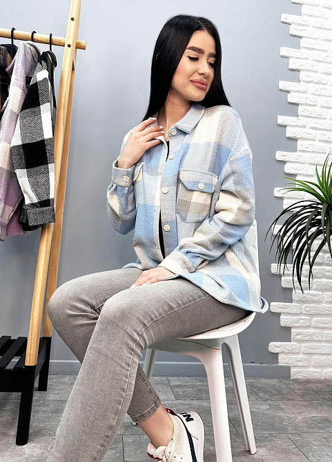 Жіноча тепла сорочка "Elba" оптом | Розпродаж моделі 46-48, Блакитний + сірий Київ - фото 4