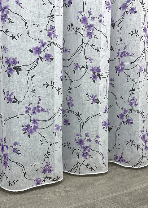 Тюль VR-Textil 1324т Flora Батист Білий з фіолетово-чорним принтом 350х270 см (42-0891) Київ - фото 5