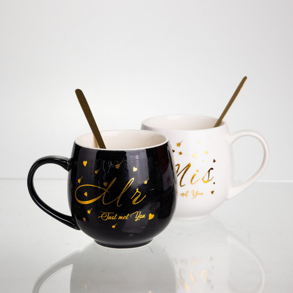 Чашки Mr&Mis парні з ложкою, 350 мл, чорні з білим Київ - фото 4