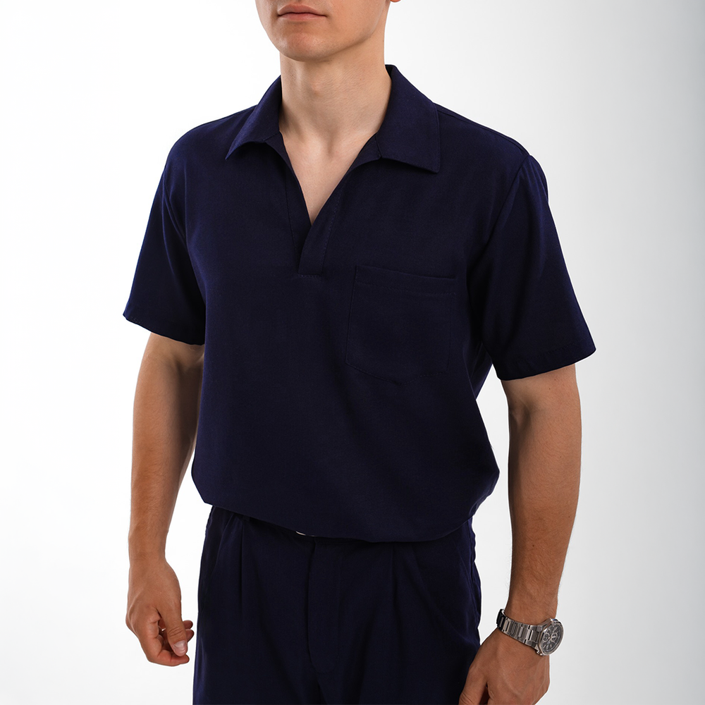 Летний мужской костюм из льна синий футболка поло шорты с карманами льняной повседневный комплект Slavni Renzo Одесса - изображение 9