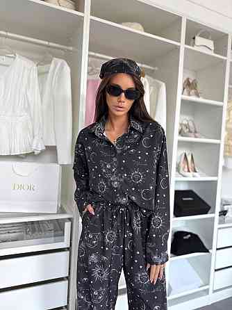 Жіночий трендовий костюм з банданою Awakening турецький софт принт Чорний, 42/44 Одеса