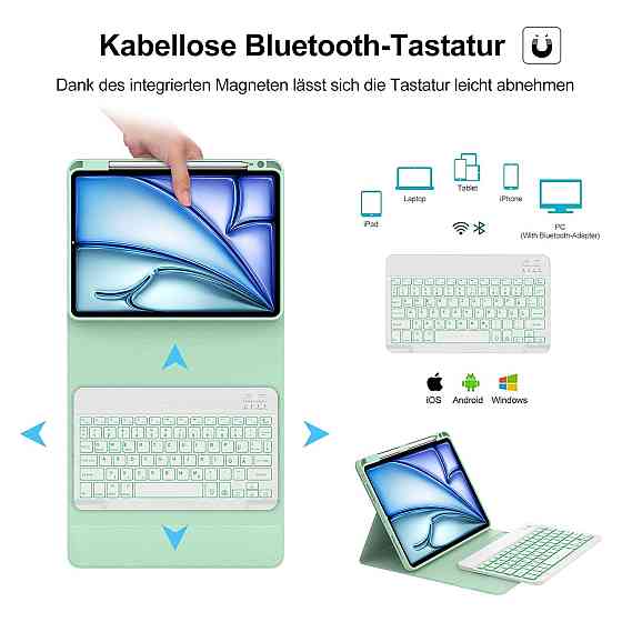 Чохол-клавіатура IVEOPPE для iPad Air 13 M4 M3 M2 м'ятний Bluetooth магнітна знімна QWERTZ підсвітка 450mAh 1мм 3 положення Київ